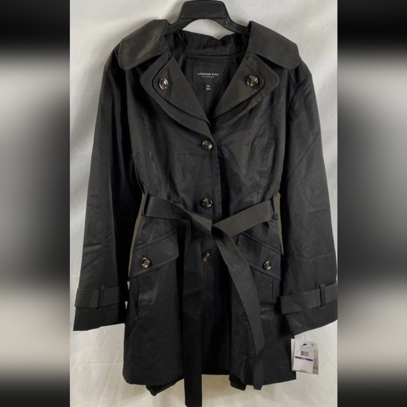 London Fog Jackets & Blazers - New With Tags London Fog Women's Charcoal Black Double Breasted Trench Coat XXL
